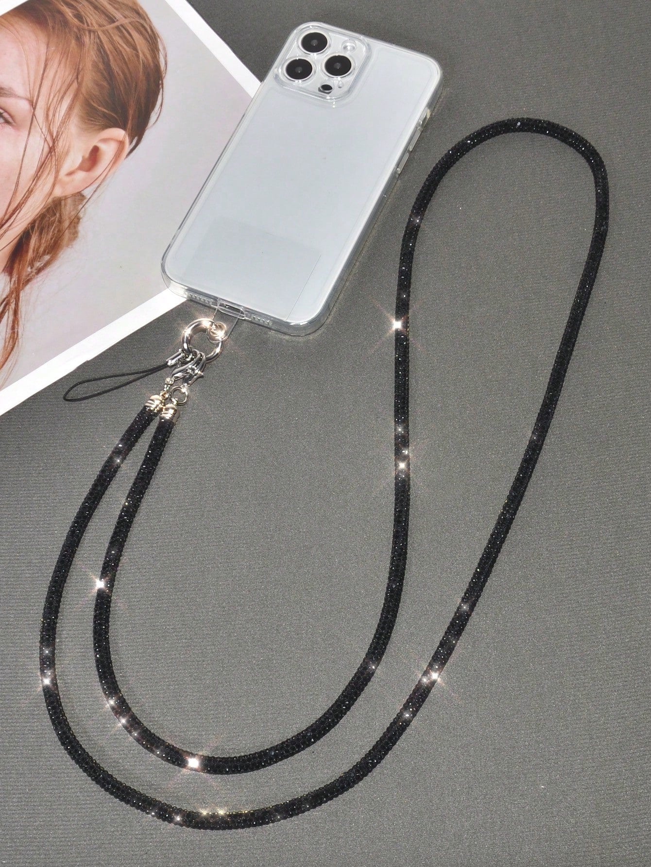 Luxury Sparkling Rhinestone Phone Lanyard, Bow & Heart Pendant Crossbody Strap, Long Detachable Fashion Heart Buckle Phone Chain, Outdoor Travel Shopping Anti-Loss Full Rhinestone Neck Strap, Holiday