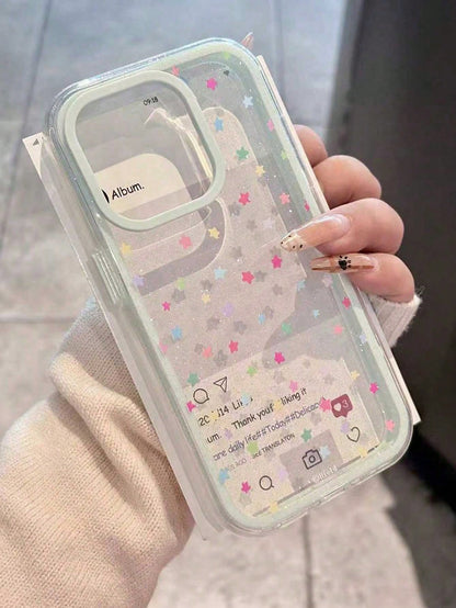 Luxury Star Elements Fashion Phone Case INS Glitter Colorful Star Transparent Phone Case Compatible With 17/16/15/14/13 Pro Max Soft Shock-Proof Back Cover Mom Birthday Gift Party