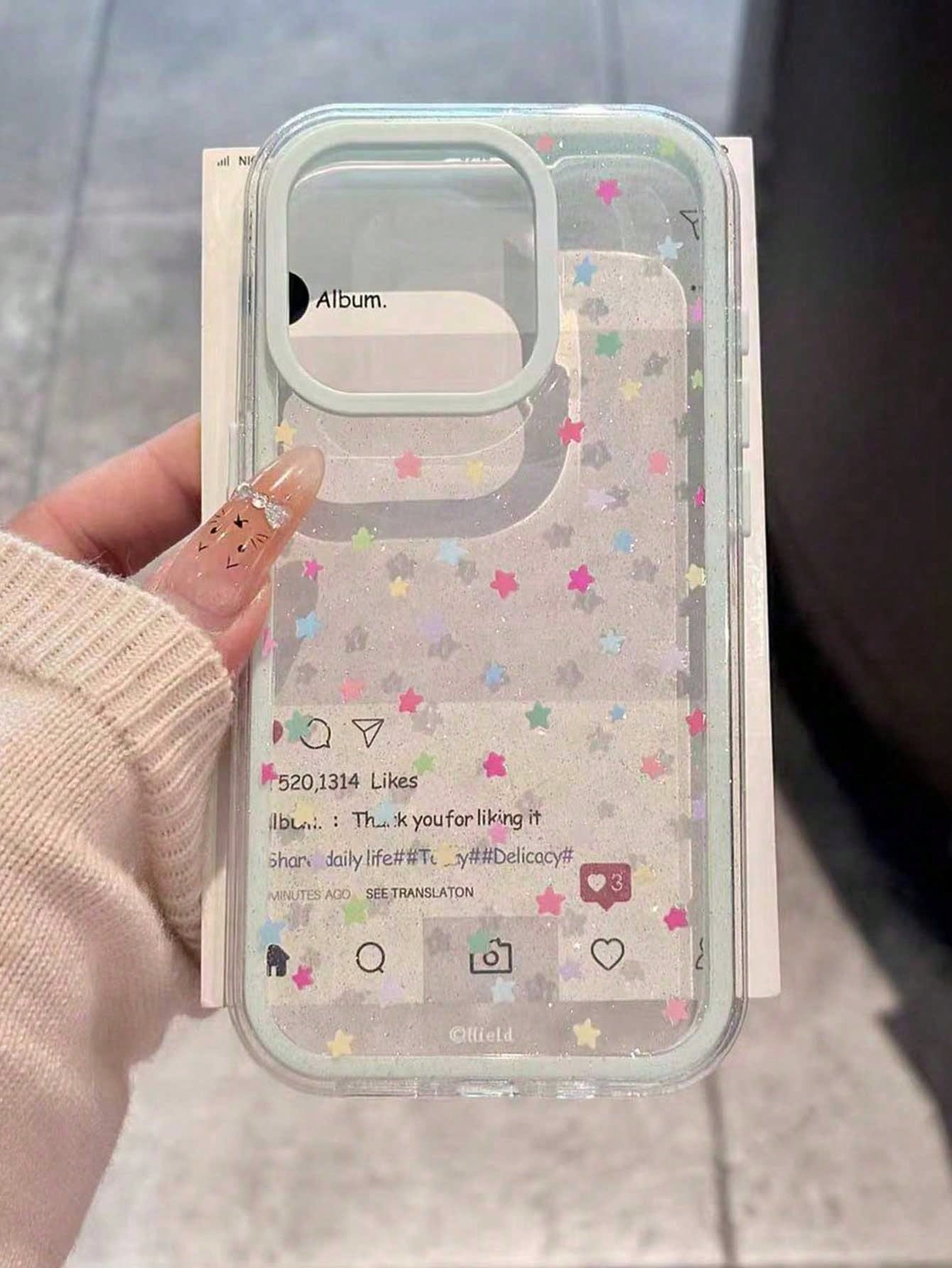 Luxury Star Elements Fashion Phone Case INS Glitter Colorful Star Transparent Phone Case Compatible With 17/16/15/14/13 Pro Max Soft Shock-Proof Back Cover Mom Birthday Gift Party