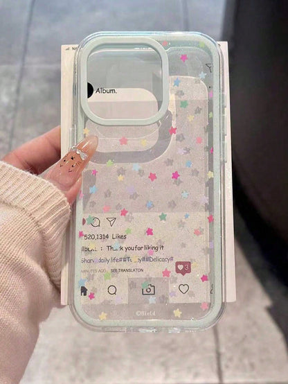 Luxury Star Elements Fashion Phone Case INS Glitter Colorful Star Transparent Phone Case Compatible With 17/16/15/14/13 Pro Max Soft Shock-Proof Back Cover Mom Birthday Gift Party