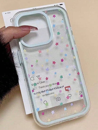 Luxury Star Elements Fashion Phone Case INS Glitter Colorful Star Transparent Phone Case Compatible With 17/16/15/14/13 Pro Max Soft Shock-Proof Back Cover Mom Birthday Gift Party