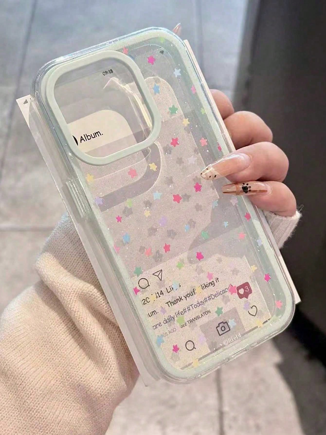 Luxury Star Elements Fashion Phone Case INS Glitter Colorful Star Transparent Phone Case Compatible With 17/16/15/14/13 Pro Max Soft Shock-Proof Back Cover Mom Birthday Gift Party