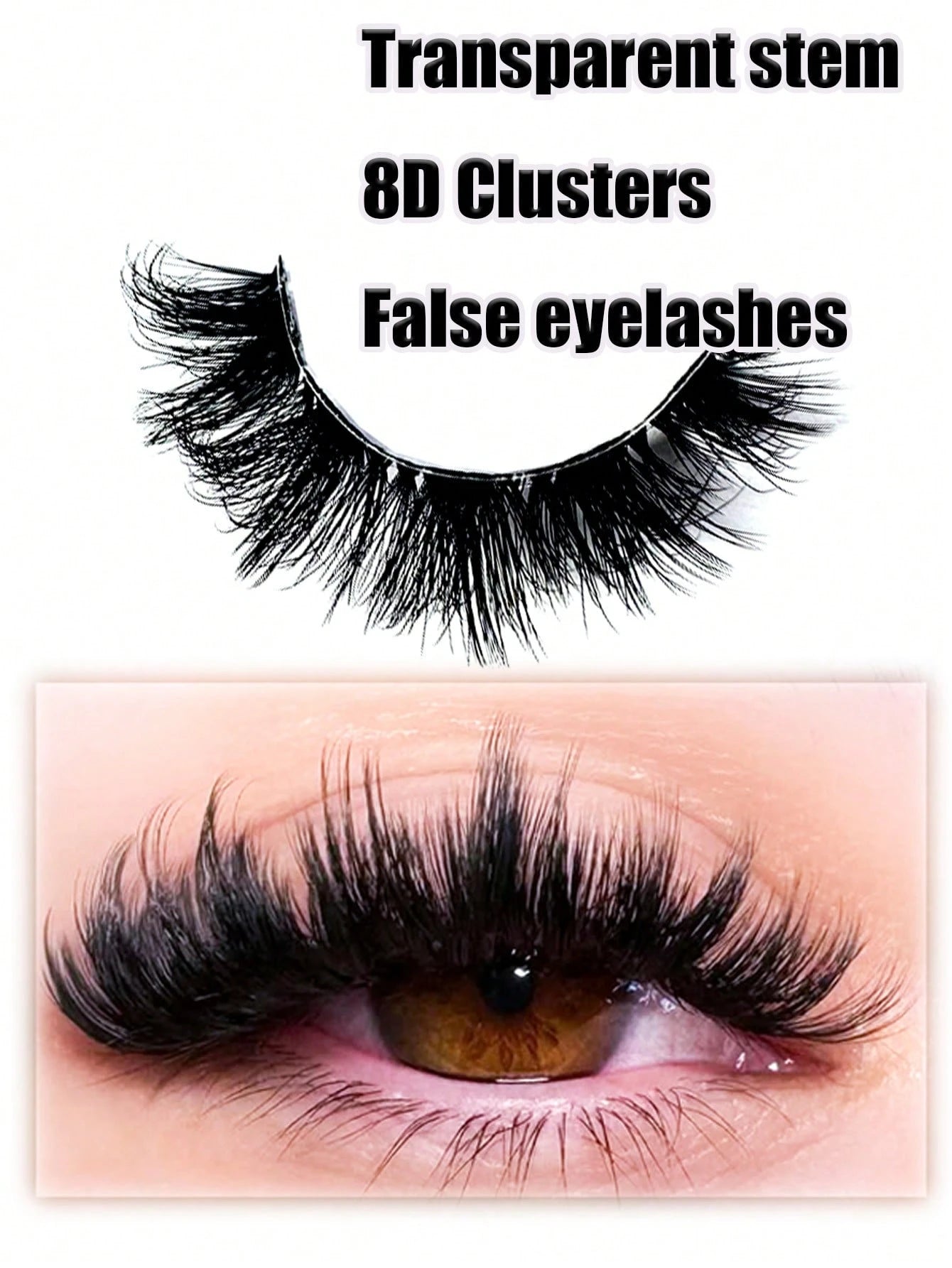 LYBCG Transparent Stem 8D Clusters False Eyelashes Natural Cat Eye Lashes Wispy Eyelashes 16mm False Eyelashes Wispy Lash Strips 3D Volume Fake Eyelash Thin Cotton Band Soft Eye Lash Pack 10 Pairs Re