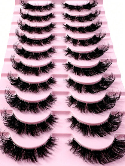 LYBCG Transparent Stem 8D Clusters False Eyelashes Natural Cat Eye Lashes Wispy Eyelashes 16mm False Eyelashes Wispy Lash Strips 3D Volume Fake Eyelash Thin Cotton Band Soft Eye Lash Pack 10 Pairs Re
