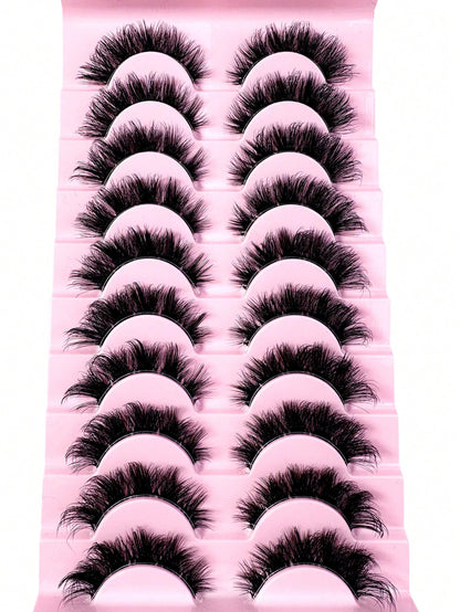 LYBCG Transparent Stem 8D Clusters False Eyelashes Natural Cat Eye Lashes Wispy Eyelashes 16mm False Eyelashes Wispy Lash Strips 3D Volume Fake Eyelash Thin Cotton Band Soft Eye Lash Pack 10 Pairs Re