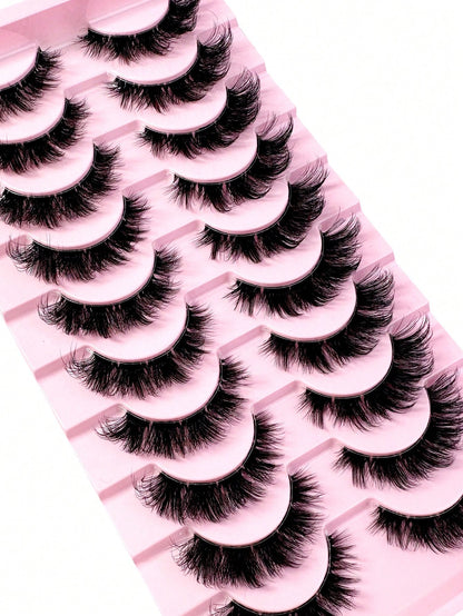 LYBCG Transparent Stem 8D Clusters False Eyelashes Natural Cat Eye Lashes Wispy Eyelashes 16mm False Eyelashes Wispy Lash Strips 3D Volume Fake Eyelash Thin Cotton Band Soft Eye Lash Pack 10 Pairs Re