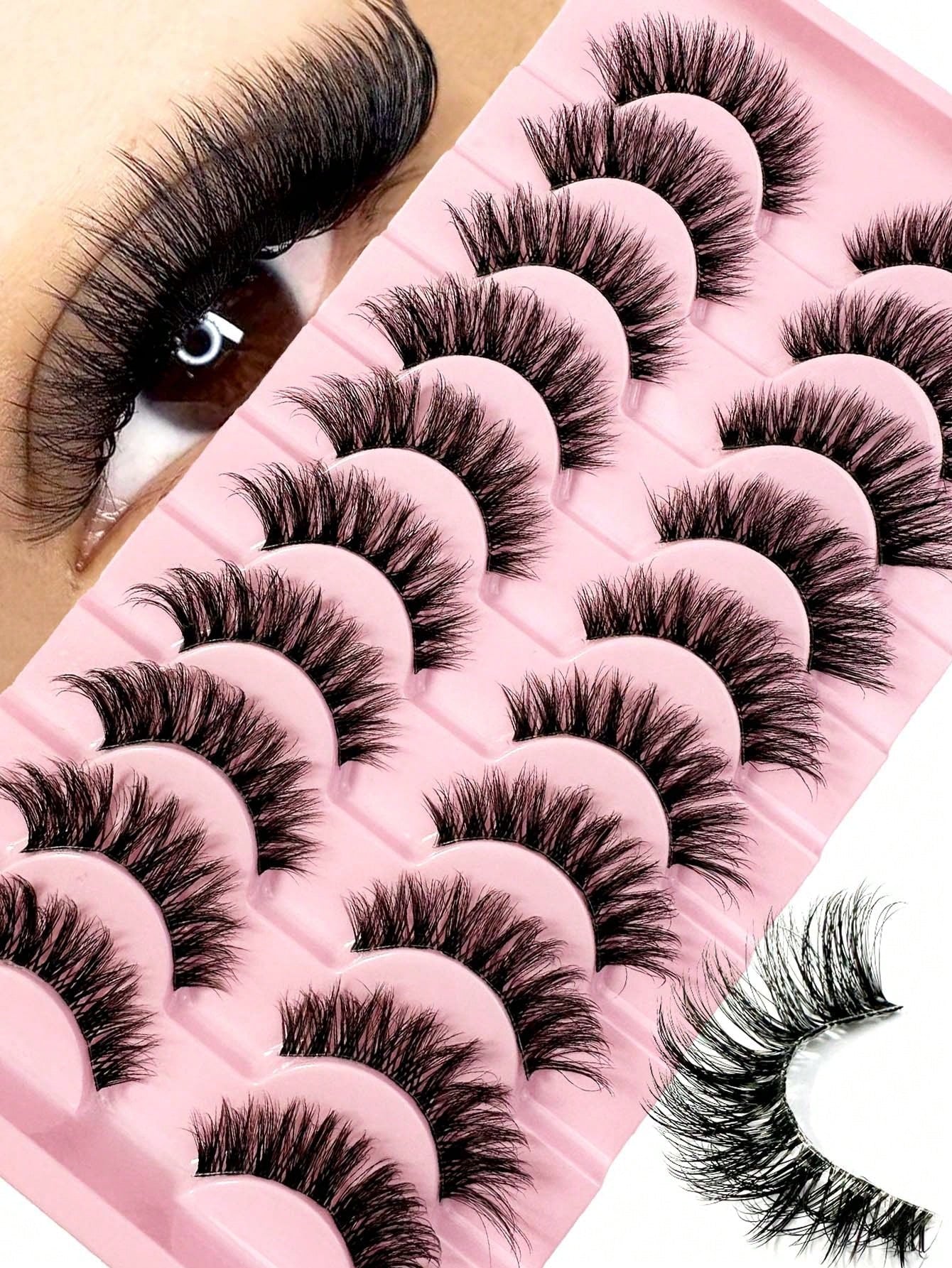 LYBCG Transparent Stem 8D Clusters False Eyelashes Natural Cat Eye Lashes Wispy Eyelashes 16mm False Eyelashes Wispy Lash Strips 3D Volume Fake Eyelash Thin Cotton Band Soft Eye Lash Pack 10 Pairs Re