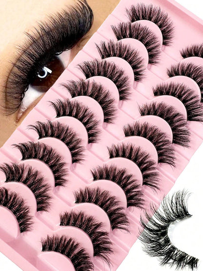 LYBCG Transparent Stem 8D Clusters False Eyelashes Natural Cat Eye Lashes Wispy Eyelashes 16mm False Eyelashes Wispy Lash Strips 3D Volume Fake Eyelash Thin Cotton Band Soft Eye Lash Pack 10 Pairs Re