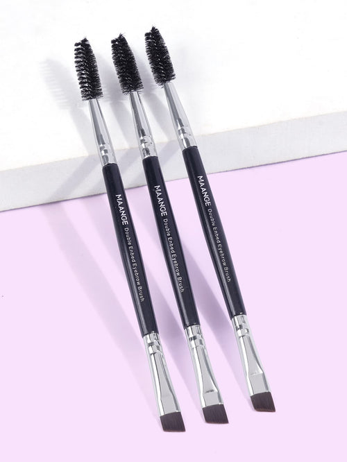 MAANGE 3pcs Professional Dual-Ended Eyebrow Brush Set, Makeup Tools, Soft Fibers, Convenient Carry, Travel Essential, Eyebrow Brush, Eyeshadow Brush