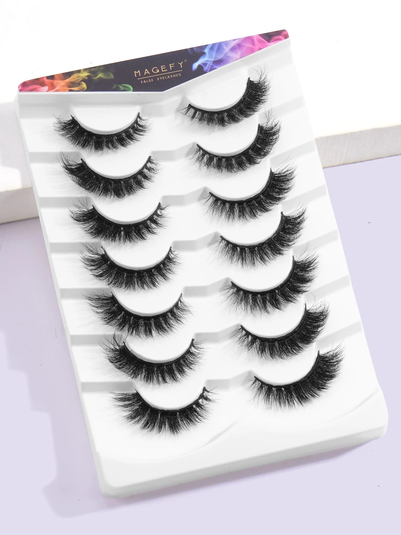 MAGEFY 7 Pairs Of Natural Full False Eyelashes&1pc Eyelash Tweezers&2pcs Disposable Eyelash Brush, Thick Curling Fluffy Eyelashes For Party Use Manga Eyelashes, Travel Essentials Strip Lashes, Lashes