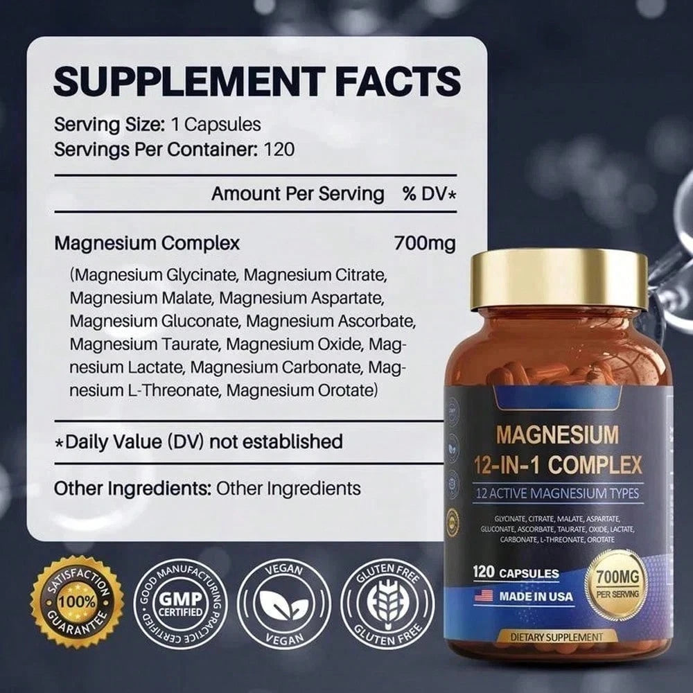 Magnesium 12 In 1 Complex 700mg- Glycinate Citrate Malate Taurate Daily Support