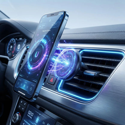 Magnetic Car Phone Holder, Air Vent Mount, Compact Design, Strong Grip, 360° Adjustable, Easy Installation, Universal