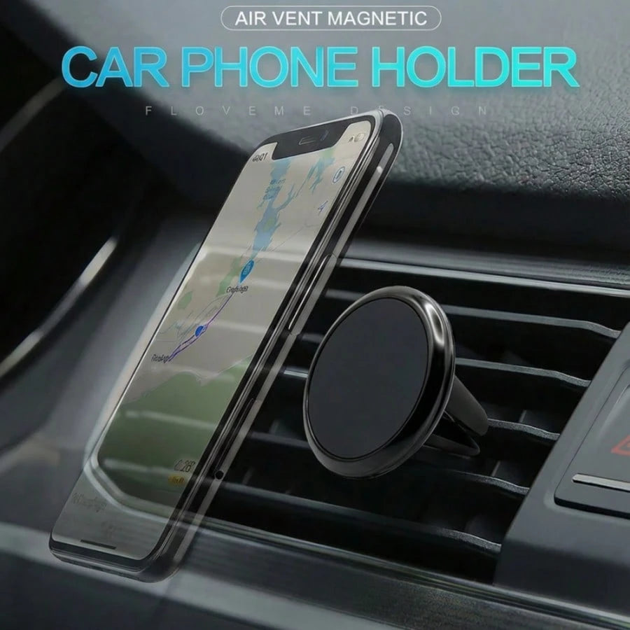 Magnetic Car Phone Holder, Air Vent Mount, Compact Design, Strong Grip, 360° Adjustable, Easy Installation, Universal