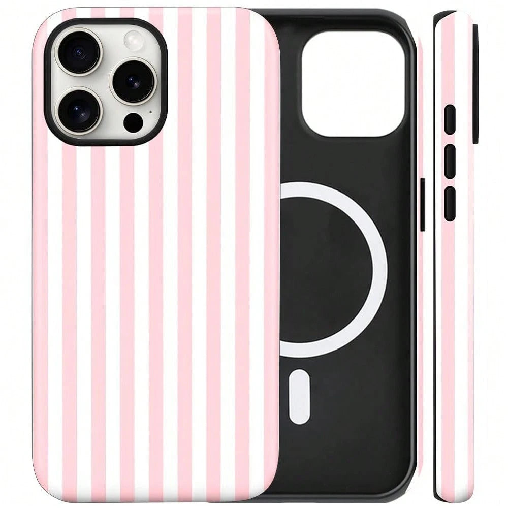 Magnetic For IPhone 17 ProMax/17 Pro/17E/17Air/16/15/14/13/12 Case Cute Stripes Phone Case, Shockproof Slim TPU And Hard PC Protective Phone Cover Compatible With MagSafe Designed For Women Girls
