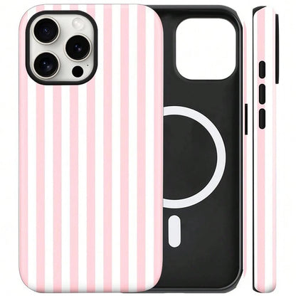 Magnetic For IPhone 17 ProMax/17 Pro/17E/17Air/16/15/14/13/12 Case Cute Stripes Phone Case, Shockproof Slim TPU And Hard PC Protective Phone Cover Compatible With MagSafe Designed For Women Girls