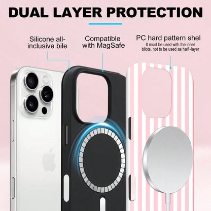 Magnetic For IPhone 17 ProMax/17 Pro/17E/17Air/16/15/14/13/12 Case Cute Stripes Phone Case, Shockproof Slim TPU And Hard PC Protective Phone Cover Compatible With MagSafe Designed For Women Girls