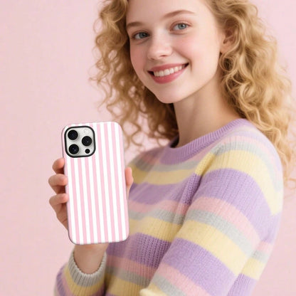Magnetic For IPhone 17 ProMax/17 Pro/17E/17Air/16/15/14/13/12 Case Cute Stripes Phone Case, Shockproof Slim TPU And Hard PC Protective Phone Cover Compatible With MagSafe Designed For Women Girls