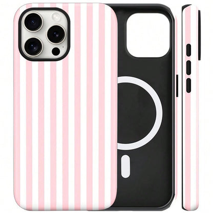 Magnetic For IPhone 17 ProMax/17 Pro/17E/17Air/16/15/14/13/12 Case Cute Stripes Phone Case, Shockproof Slim TPU And Hard PC Protective Phone Cover Compatible With MagSafe Designed For Women Girls
