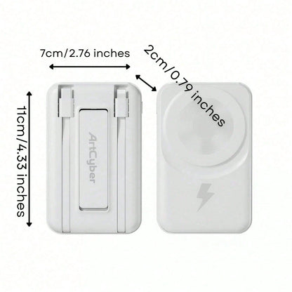 Magnetic Power Bank 10000mAh Portable Charger With Built In Cables And Foldable Stand 15W Magnetic Wireless Charging 22.5W Wired Fast Charging LED Digital Power Display Compatible With 15 14 13 Pro
