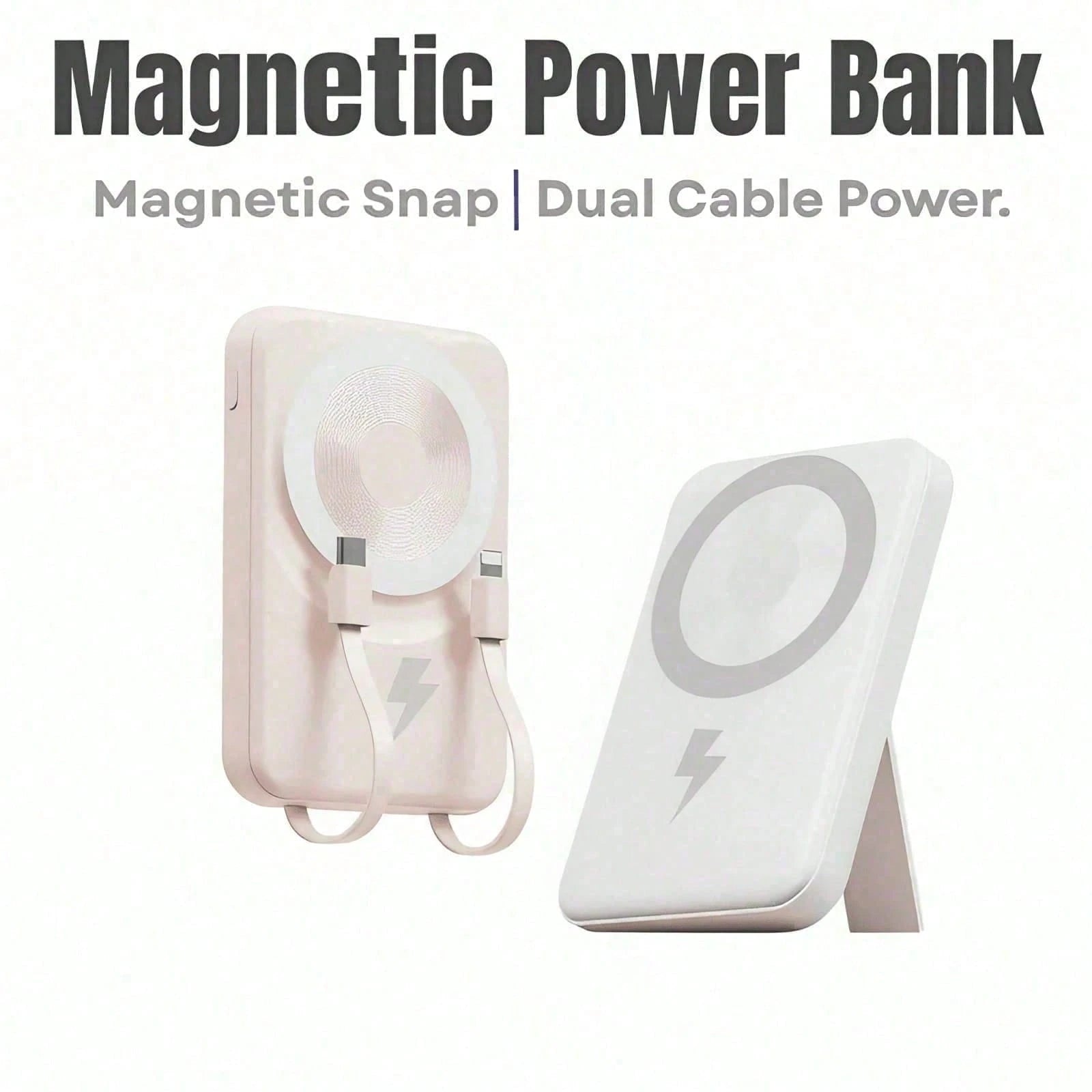 Magnetic Power Bank 10000mAh Portable Charger With Built In Cables And Foldable Stand 15W Magnetic Wireless Charging 22.5W Wired Fast Charging LED Digital Power Display Compatible With 15 14 13 Pro