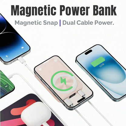 Magnetic Power Bank 10000mAh Portable Charger With Built In Cables And Foldable Stand 15W Magnetic Wireless Charging 22.5W Wired Fast Charging LED Digital Power Display Compatible With 15 14 13 Pro