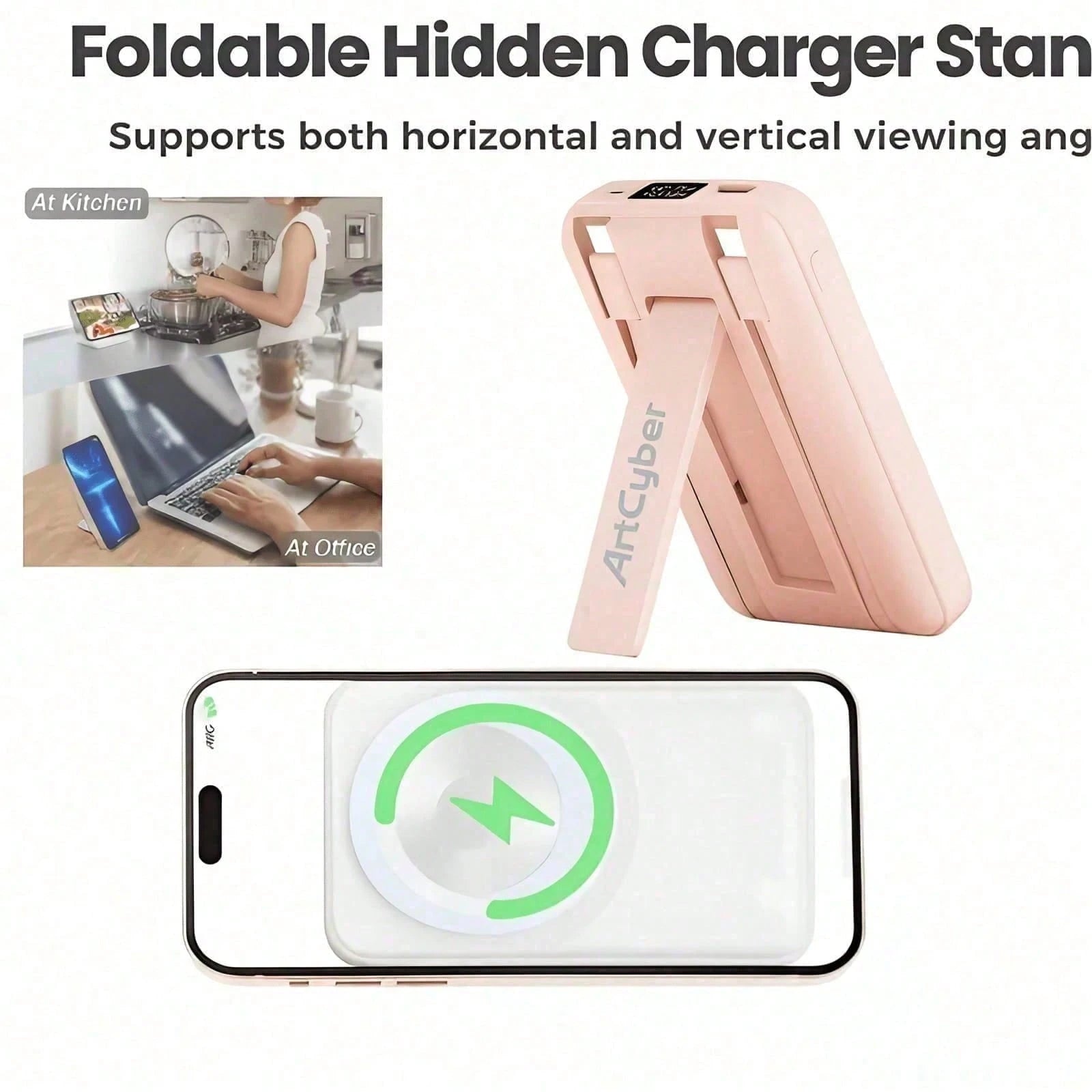 Magnetic Power Bank 10000mAh Portable Charger With Built In Cables And Foldable Stand 15W Magnetic Wireless Charging 22.5W Wired Fast Charging LED Digital Power Display Compatible With 15 14 13 Pro