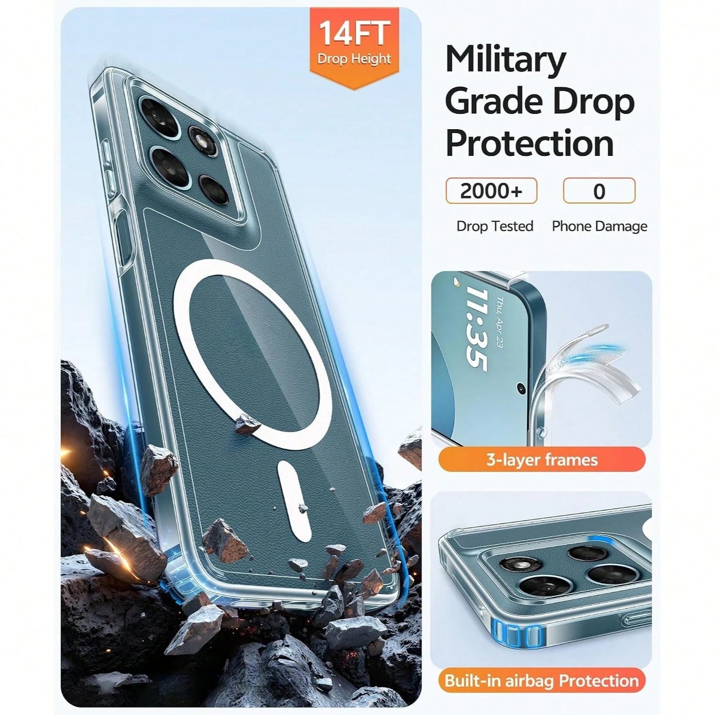 Magnetic Shockproof Transparent Acrylic Wireless Charging Phone Case For G(2025) 5G G(2026) 5G G34 G86 G45 Edge 50 60 Stylus Edge 50 Pro Stylus 5G