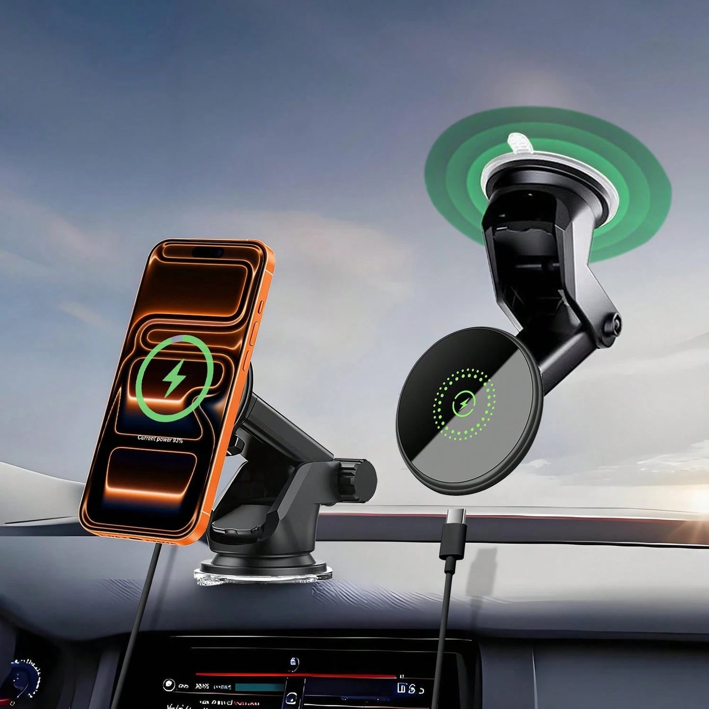 Magnetic Wireless Car Charger, 2 In 1 Fast Charging Magnetic Car Charger Mount Phone Holder Compatible With IPhone 17 16 15 14 13 12 Pro Max/Plus/Mini Car Accessories