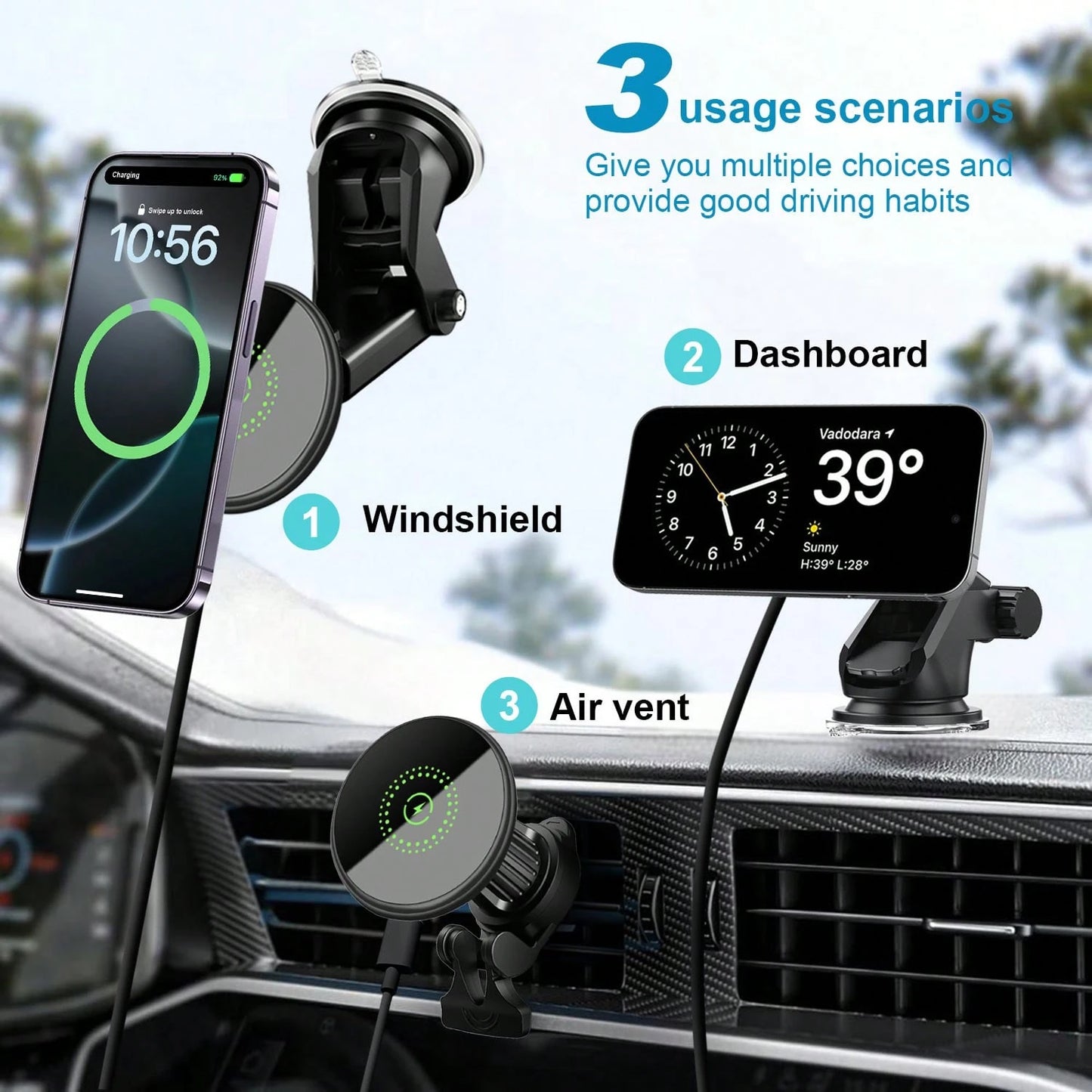 Magnetic Wireless Car Charger, 2 In 1 Fast Charging Magnetic Car Charger Mount Phone Holder Compatible With IPhone 17 16 15 14 13 12 Pro Max/Plus/Mini Car Accessories