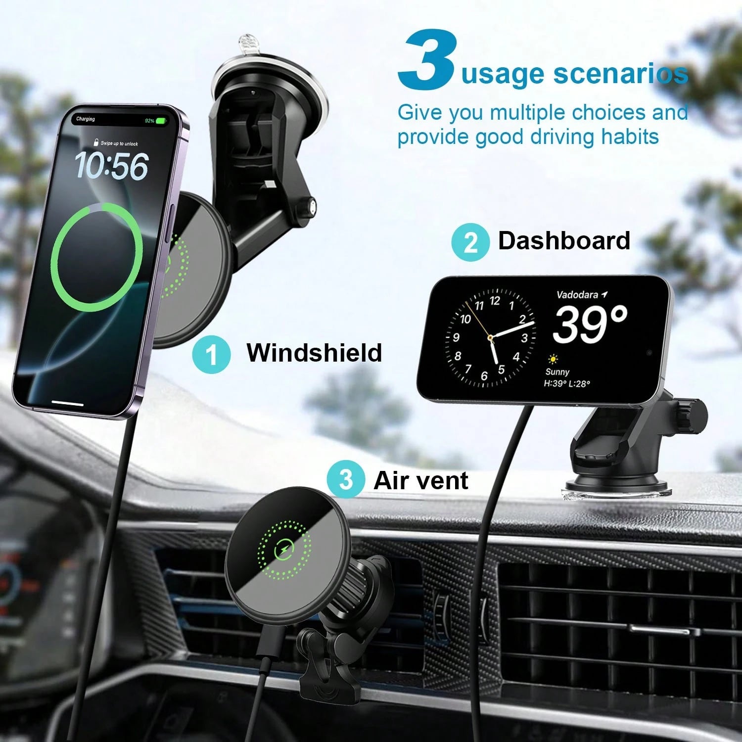 Magnetic Wireless Car Charger, 2 In 1 Fast Charging Magnetic Car Charger Mount Phone Holder Compatible With IPhone 17 16 15 14 13 12 Pro Max/Plus/Mini Car Accessories