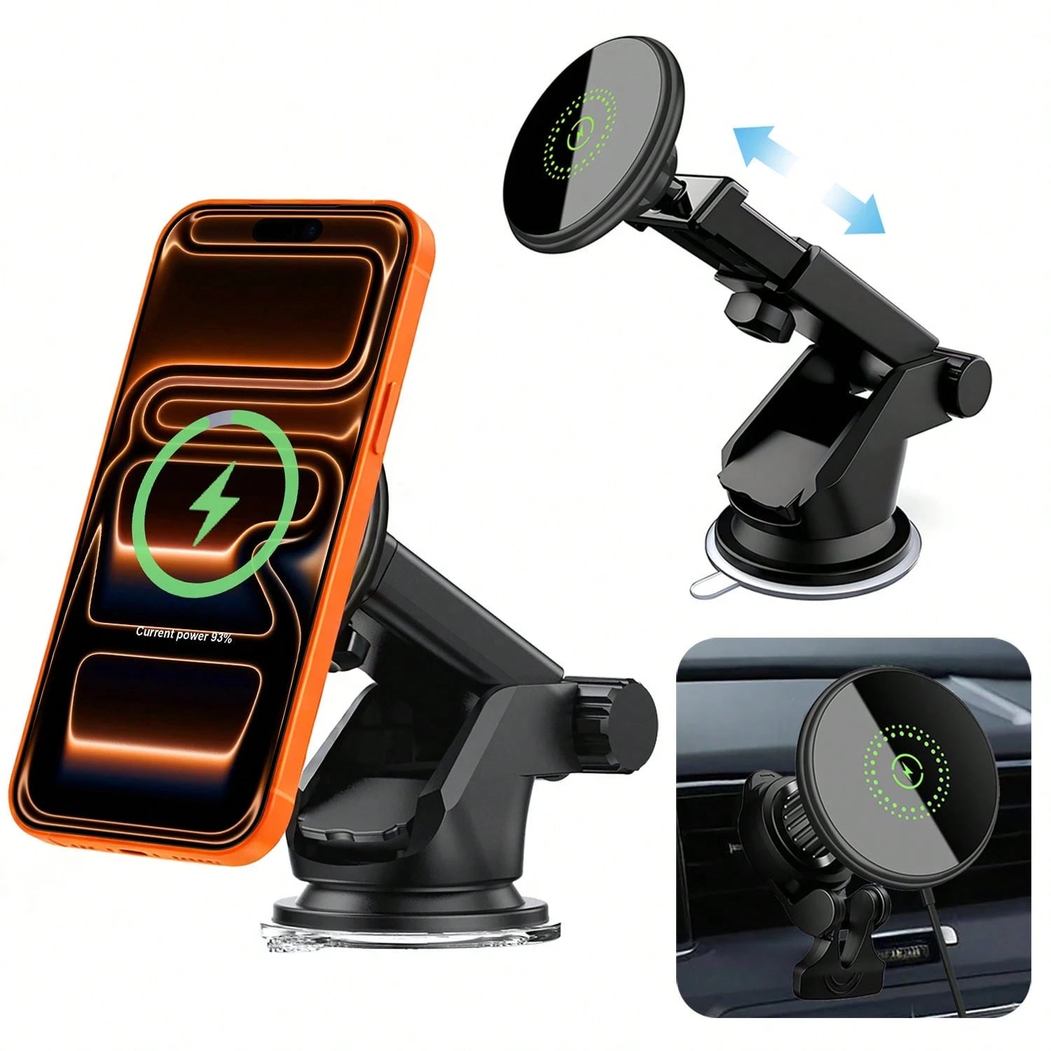 Magnetic Wireless Car Charger, 2 In 1 Fast Charging Magnetic Car Charger Mount Phone Holder Compatible With IPhone 17 16 15 14 13 12 Pro Max/Plus/Mini Car Accessories