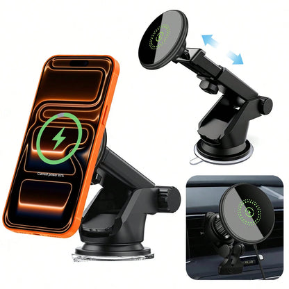 Magnetic Wireless Car Charger, 2 In 1 Fast Charging Magnetic Car Charger Mount Phone Holder Compatible With IPhone 17 16 15 14 13 12 Pro Max/Plus/Mini Car Accessories