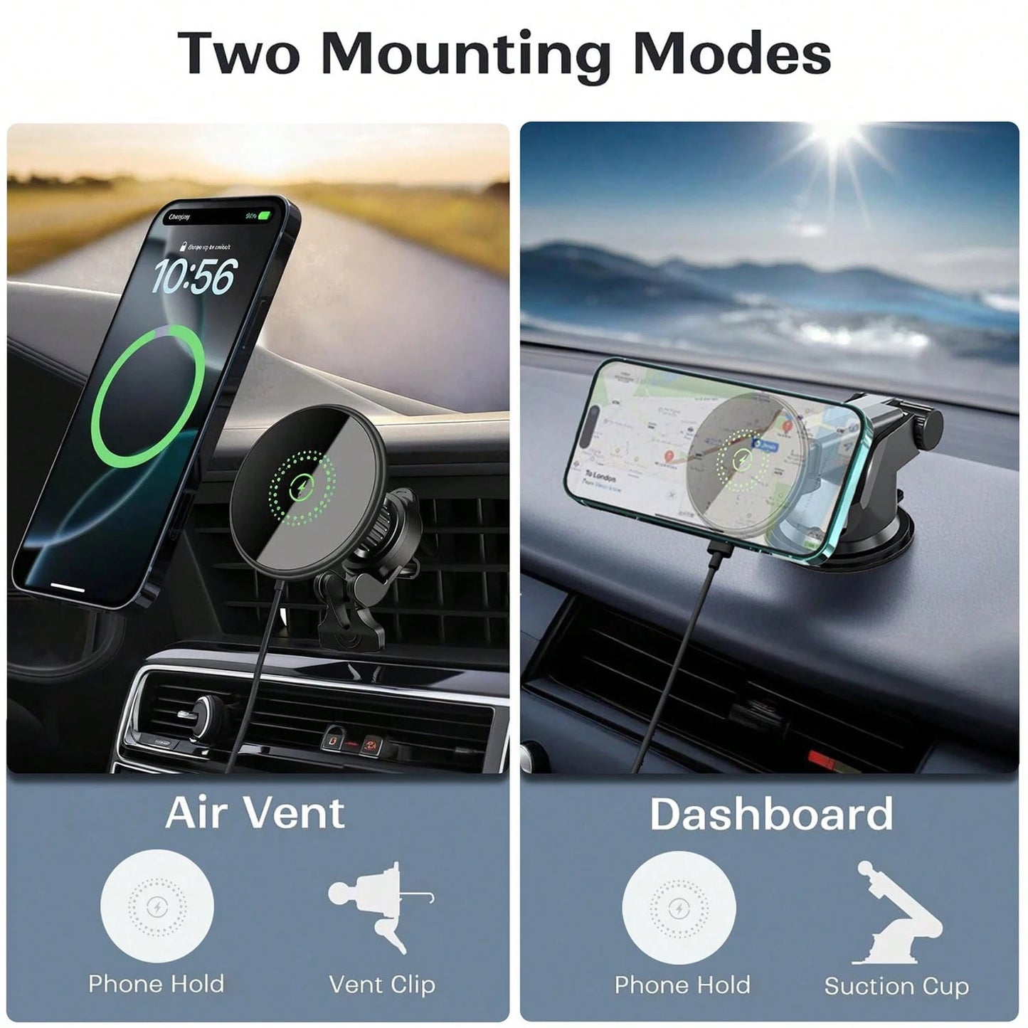 Magnetic Wireless Car Charger, 2 In 1 Fast Charging Magnetic Car Charger Mount Phone Holder Compatible With IPhone 17 16 15 14 13 12 Pro Max/Plus/Mini Car Accessories