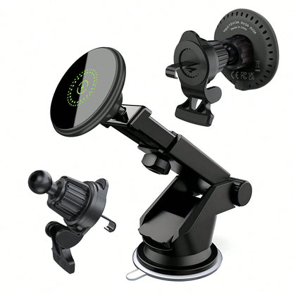Magnetic Wireless Car Charger, 2 In 1 Fast Charging Magnetic Car Charger Mount Phone Holder Compatible With IPhone 17 16 15 14 13 12 Pro Max/Plus/Mini Car Accessories