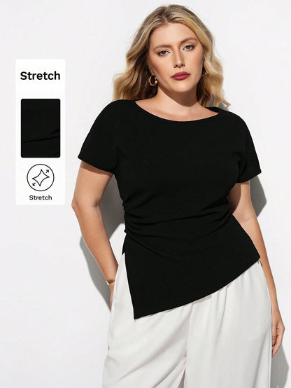Maija Plus Size Elegant Black Smart Casual Office Blouse, French Waist Gathered Vintage Style Fashionable Versatile Comfortable Top Autumn Halloween