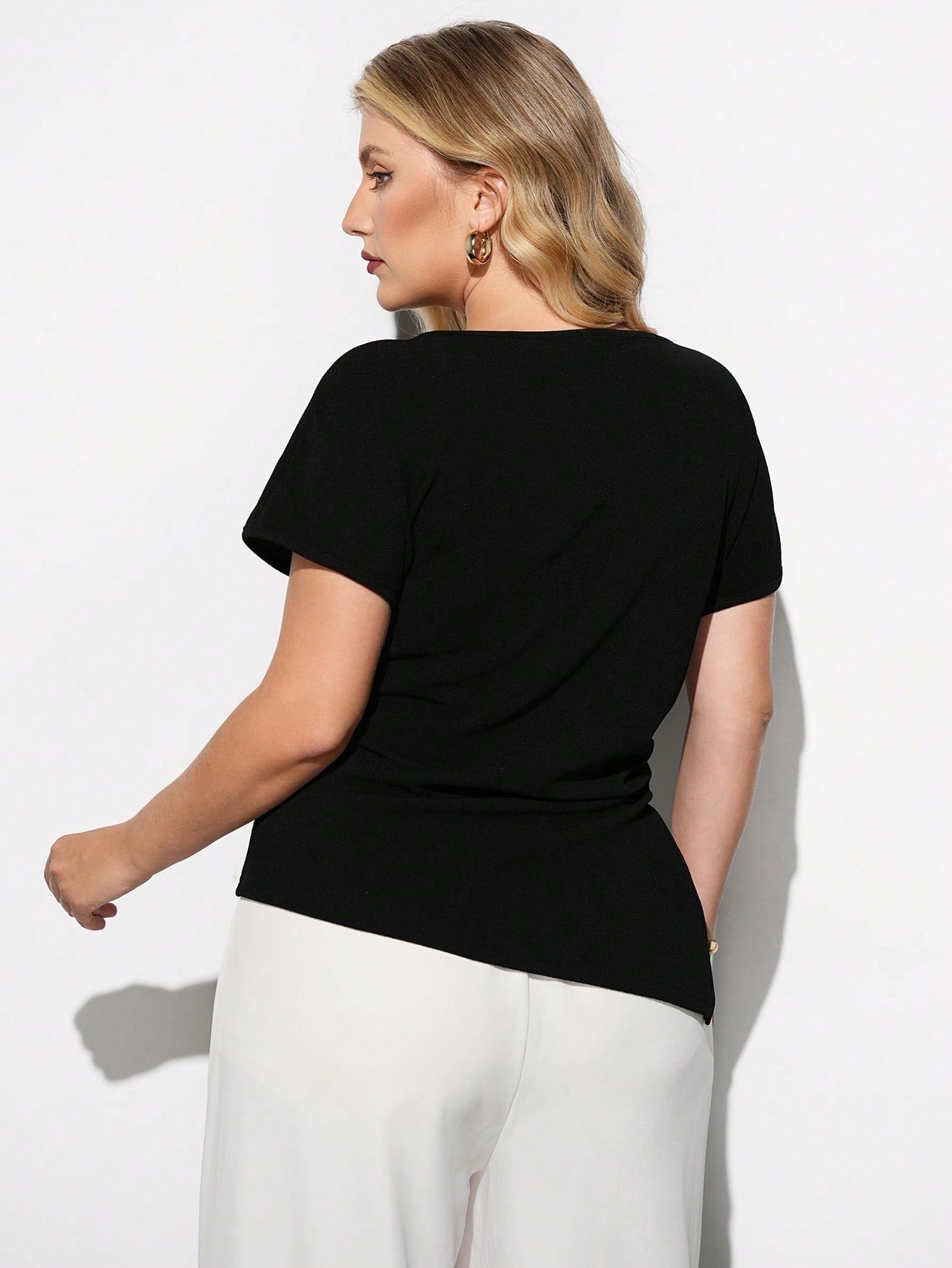 Maija Plus Size Elegant Black Smart Casual Office Blouse, French Waist Gathered Vintage Style Fashionable Versatile Comfortable Top Autumn Halloween