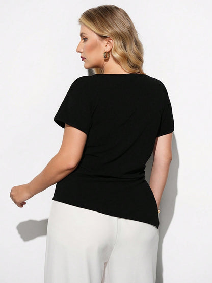 Maija Plus Size Elegant Black Smart Casual Office Blouse, French Waist Gathered Vintage Style Fashionable Versatile Comfortable Top Autumn Halloween