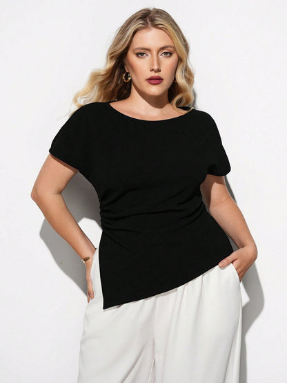 Maija Plus Size Elegant Black Smart Casual Office Blouse, French Waist Gathered Vintage Style Fashionable Versatile Comfortable Top Autumn Halloween