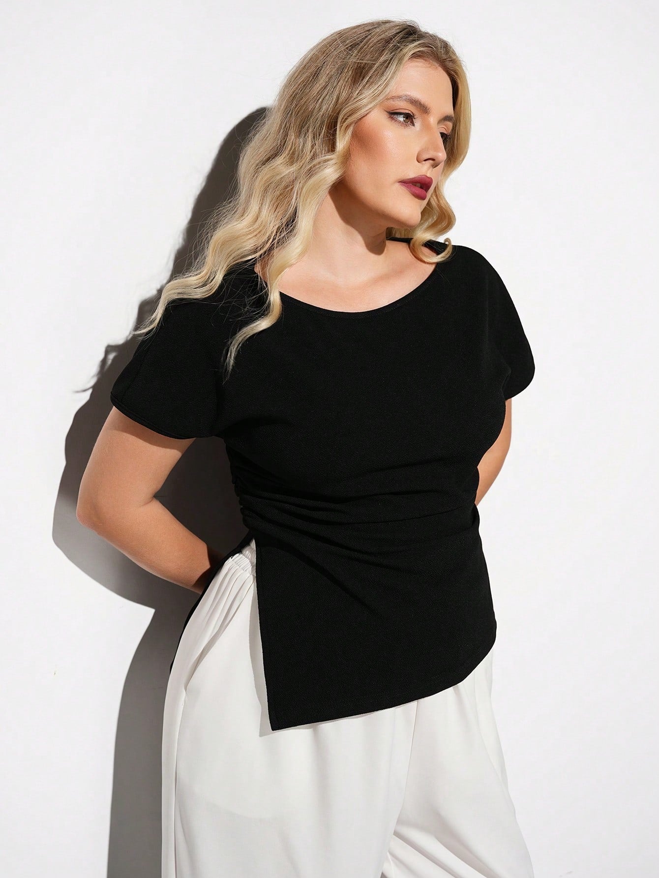Maija Plus Size Elegant Black Smart Casual Office Blouse, French Waist Gathered Vintage Style Fashionable Versatile Comfortable Top Autumn Halloween