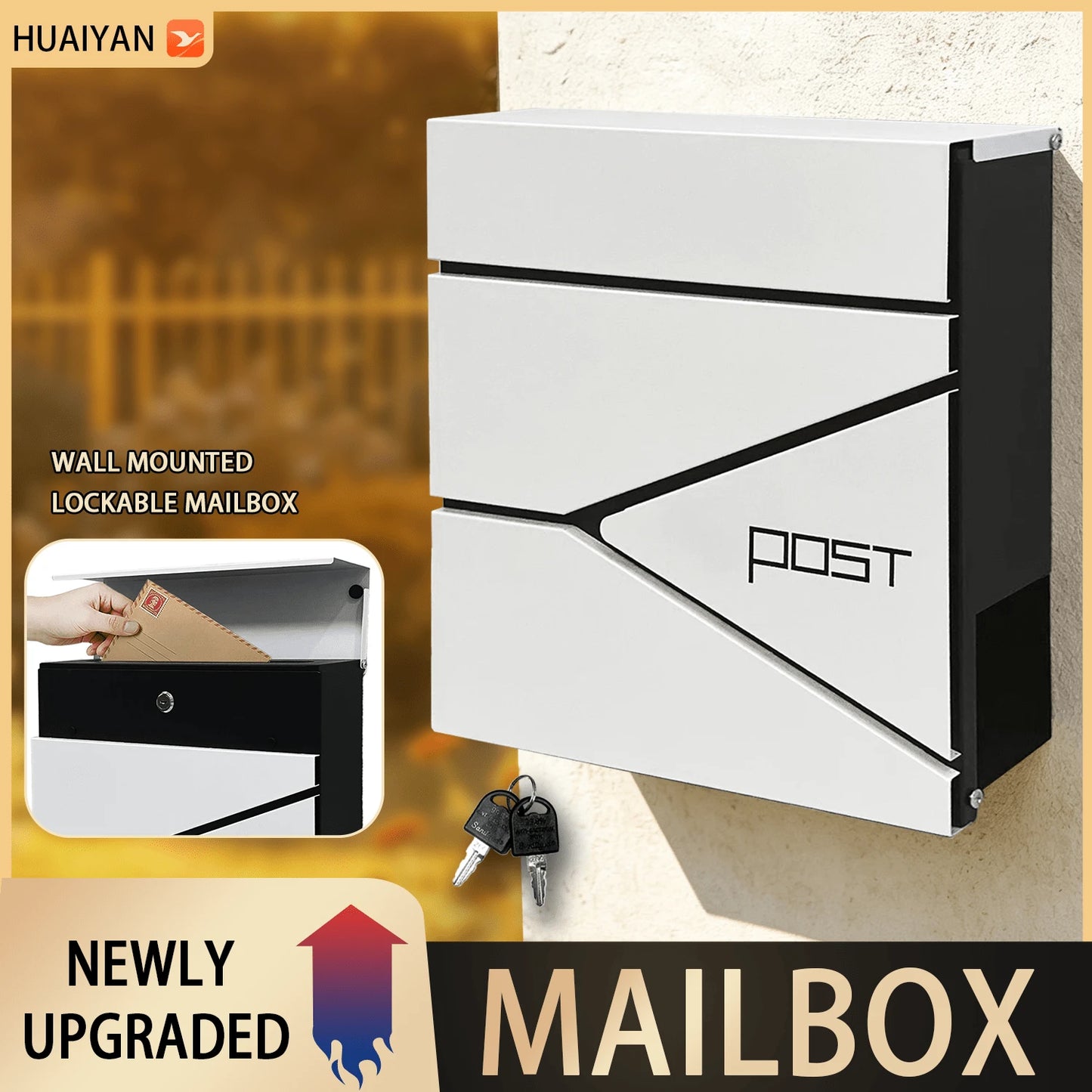 Mailbox, Wall-Mounted Metal Mailbox, Weather-Resistant Rust-Proof Outdoor Lockable Mailbox, Includes All Installation Hardware, Mailbox, Mailbox