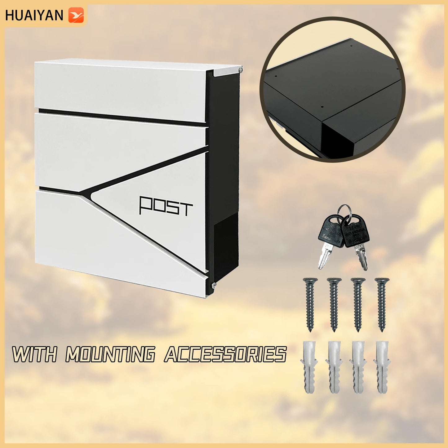 Mailbox, Wall-Mounted Metal Mailbox, Weather-Resistant Rust-Proof Outdoor Lockable Mailbox, Includes All Installation Hardware, Mailbox, Mailbox