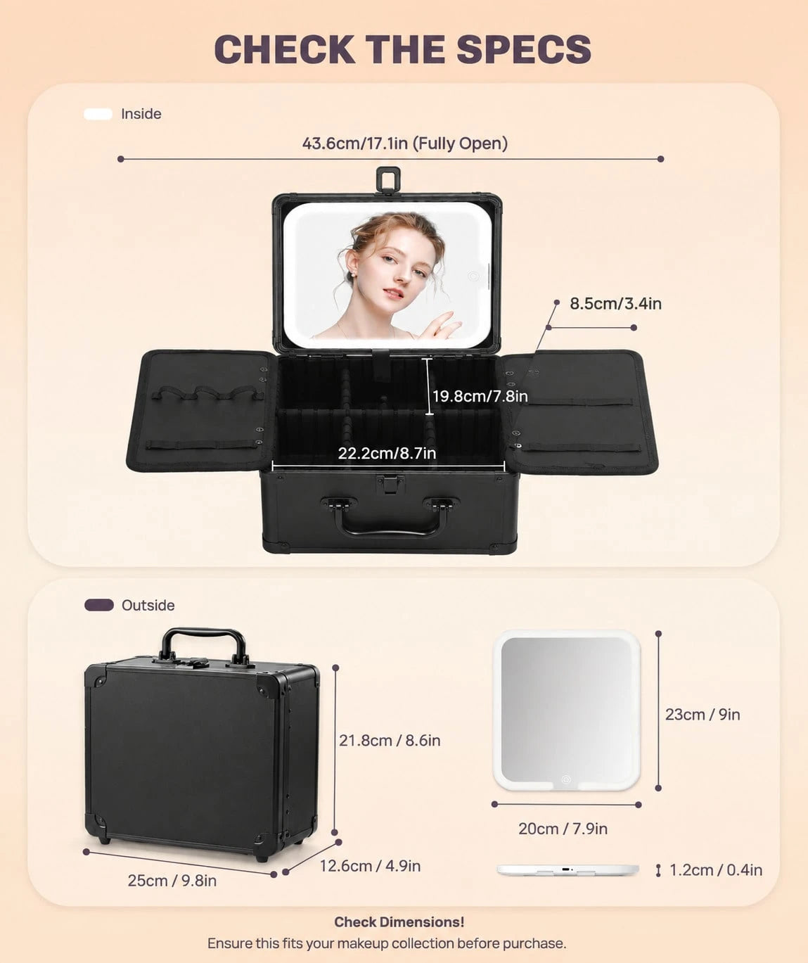 Makeup Bag With LED Mirror, Travel Makeup Train Case With Rechargeable Lighted Mirror & Adjustable Dividers, Portable Cosmetic Organizer Box With Makeup Brush Holder, Gifts For Women