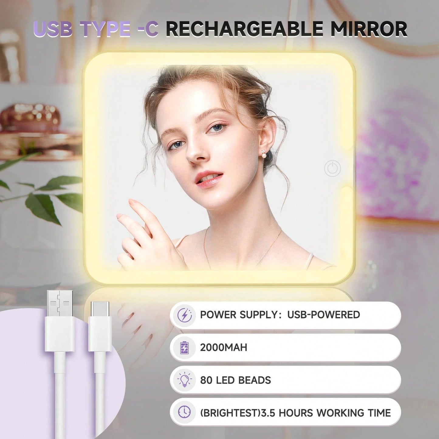 Makeup Bag With LED Mirror, Travel Makeup Train Case With Rechargeable Lighted Mirror & Adjustable Dividers, Portable Cosmetic Organizer Box With Makeup Brush Holder, Gifts For Women
