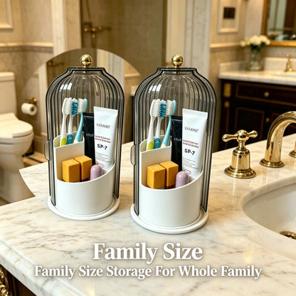 Makeup Brush Holder Organizer With Lid,360 Rotating Dustproof ABS Storage Caddy,3 Slots Sliding Lid Toothbrush Holder With Non-Slip Base,Multi-Use Space-Saving Organizer For Makeup Brushes Toothpaste
