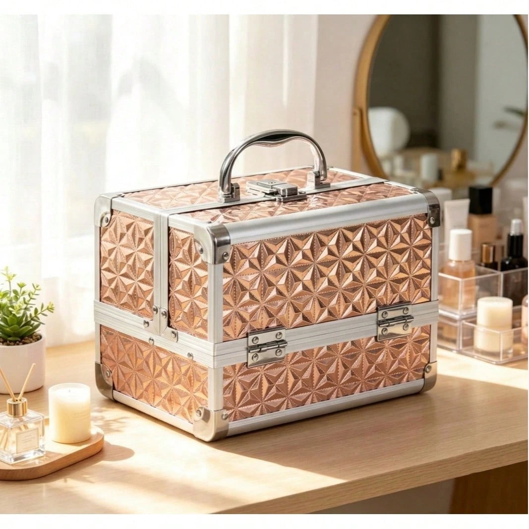 Makeup Train Case, Cosmetic Box, Portable Makeup Case Organizer 2 Trays Makeup Storage For Cosmetologist Aesthetic Supplies Nail Tech Traveling Makeup Box
