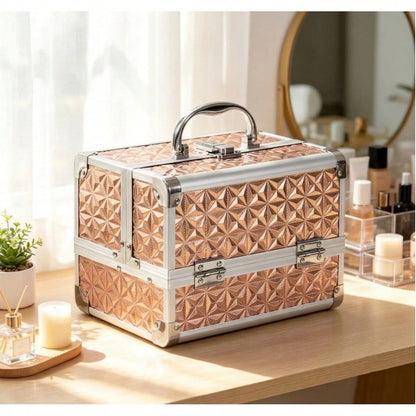 Makeup Train Case, Cosmetic Box, Portable Makeup Case Organizer 2 Trays Makeup Storage For Cosmetologist Aesthetic Supplies Nail Tech Traveling Makeup Box