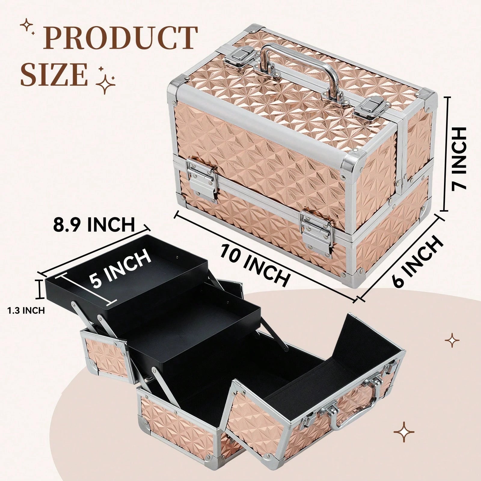Makeup Train Case, Cosmetic Box, Portable Makeup Case Organizer 2 Trays Makeup Storage For Cosmetologist Aesthetic Supplies Nail Tech Traveling Makeup Box