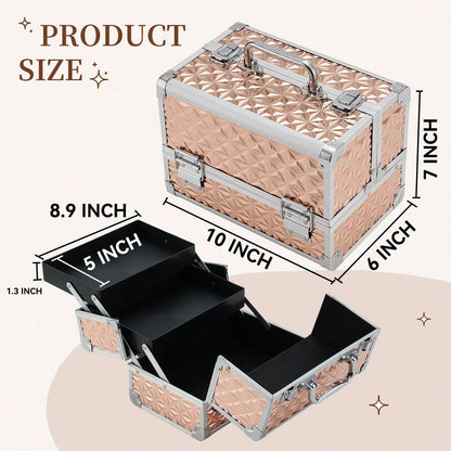 Makeup Train Case, Cosmetic Box, Portable Makeup Case Organizer 2 Trays Makeup Storage For Cosmetologist Aesthetic Supplies Nail Tech Traveling Makeup Box
