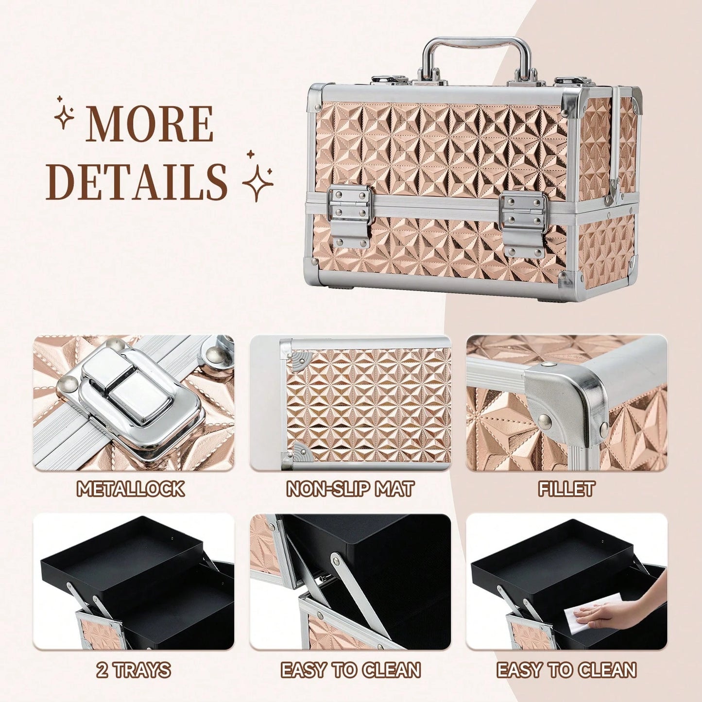 Makeup Train Case, Cosmetic Box, Portable Makeup Case Organizer 2 Trays Makeup Storage For Cosmetologist Aesthetic Supplies Nail Tech Traveling Makeup Box