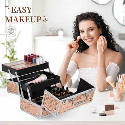 Makeup Train Case, Cosmetic Box, Portable Makeup Case Organizer 2 Trays Makeup Storage For Cosmetologist Aesthetic Supplies Nail Tech Traveling Makeup Box
